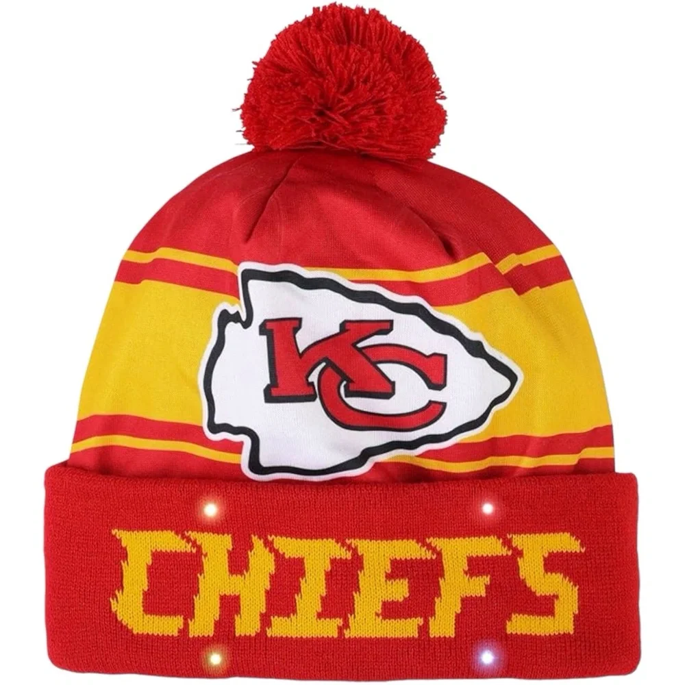 Kansas City Chiefs NFL Unisex Men Women LED Light Up Cuffed Pom-Pom Hat Beanie